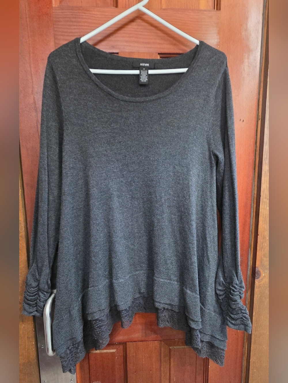Alfani Dark Charcoal Ruffle-Hem Long Sleeve Top